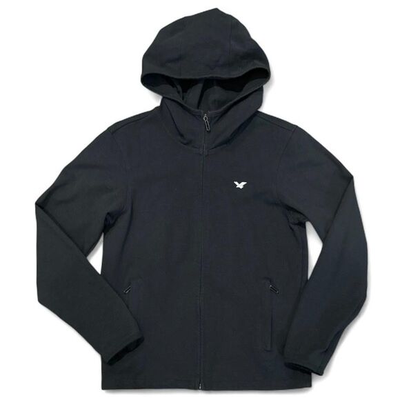 Men’s XL Black Full Zip Hoodie Sweatshirt Heavy Cotton Blend Eagle Logo Athletic - Picture 1 of 9